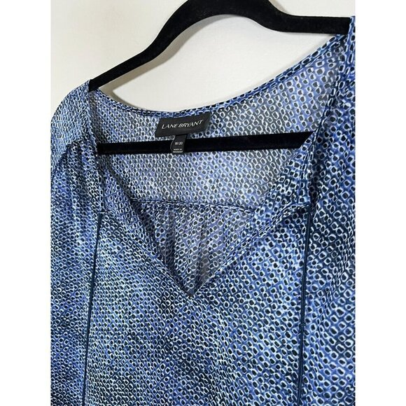 Lane Bryant Top Women 18 Blue Neutral Animal Print Tassel Coastal Preppy Classic - Picture 8 of 13